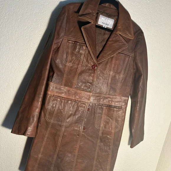 Wilson’s Leather Maxima Chocolate Trench Coat Size Medium - Picture 2 of 6